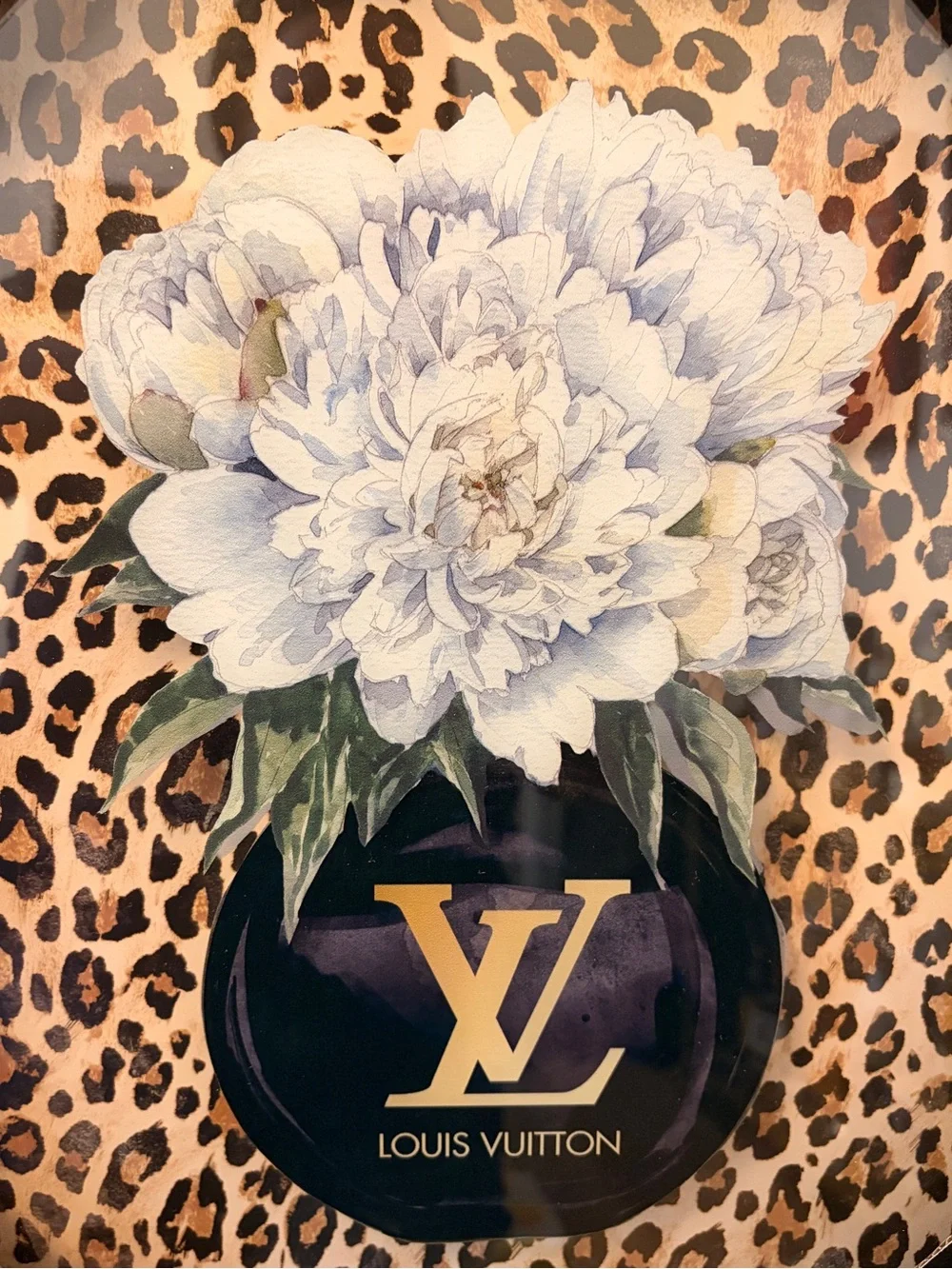 Fashion LV Black, Gold, White Leopard Floral Wall Art- 15” x 12 “